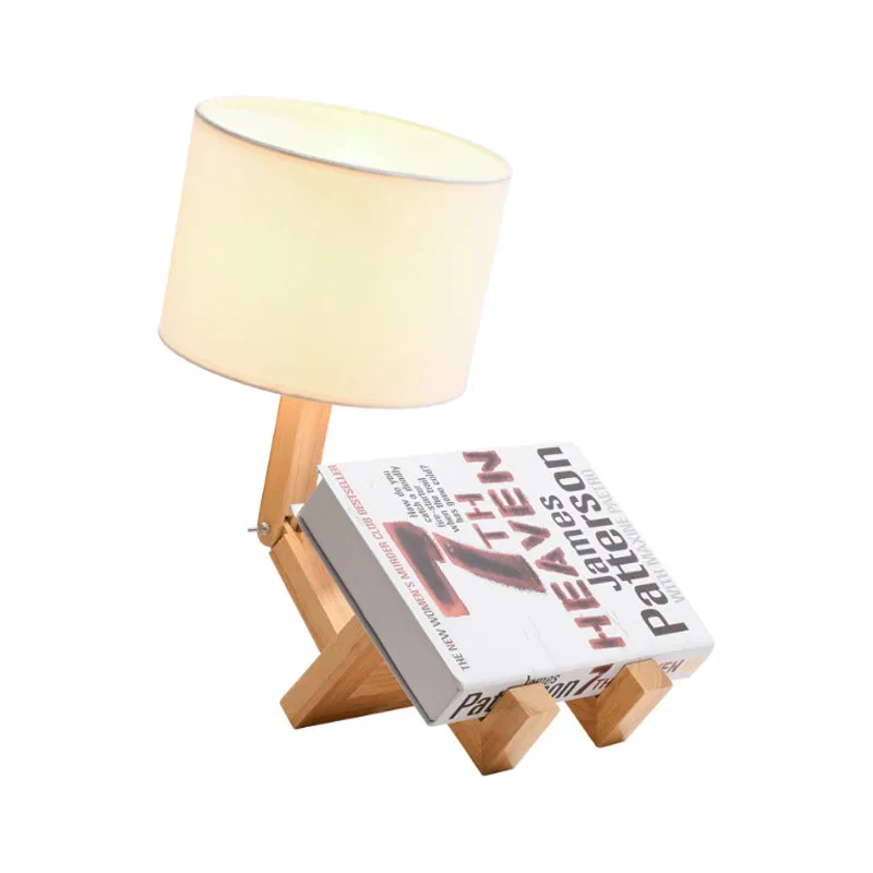 1 hoofdzitrobot-bureaulamp met cilinderkap Moderne houten bureaulamp wit voor nachtkastje Clearhalo