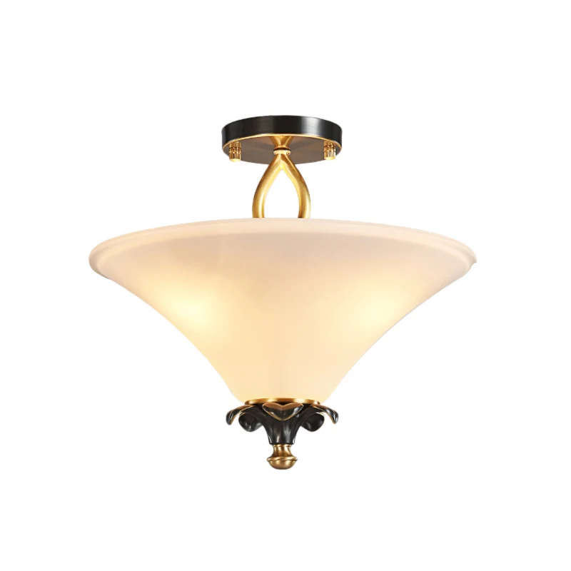 Hoornvorm wit glas semi-inbouwlamp landelijke stijl 3-lichts slaapkamer plafondlamp messing Clearhalo