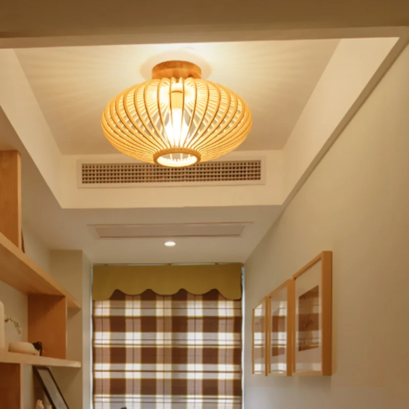 Hout Lasergesneden semi-inbouw Japanse 1-lamp dicht bij plafondverlichting beige Clearhalo