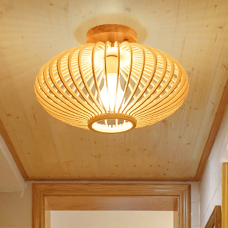 Hout Lasergesneden semi-inbouw Japanse 1-lamp dicht bij plafondverlichting beige Clearhalo