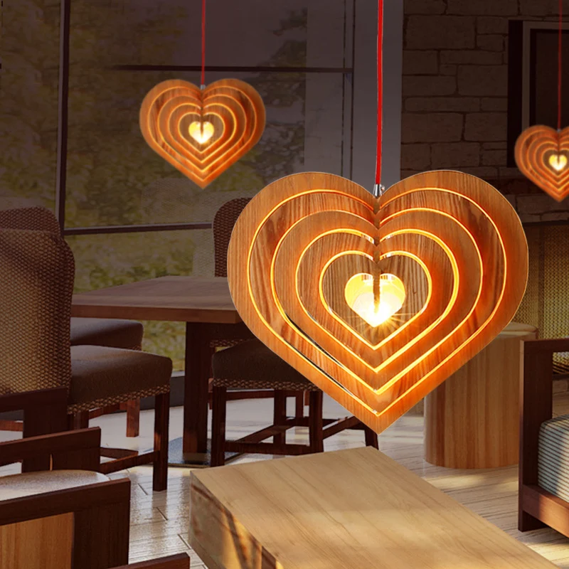 Hout Liefdevol Hart Pendellicht Eigentijds 1 Lamp Beige Hangende Hanglamp Boven Tafel Clearhalo