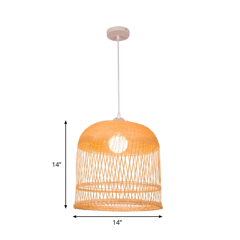 Houten bel hanglamp Retro 1 kop Bamboe plafond hanglamp voor woonkamer Clearhalo