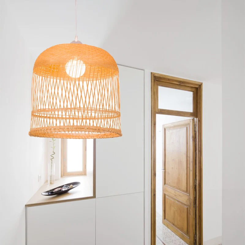 Houten bel hanglamp Retro 1 kop Bamboe plafond hanglamp voor woonkamer Clearhalo