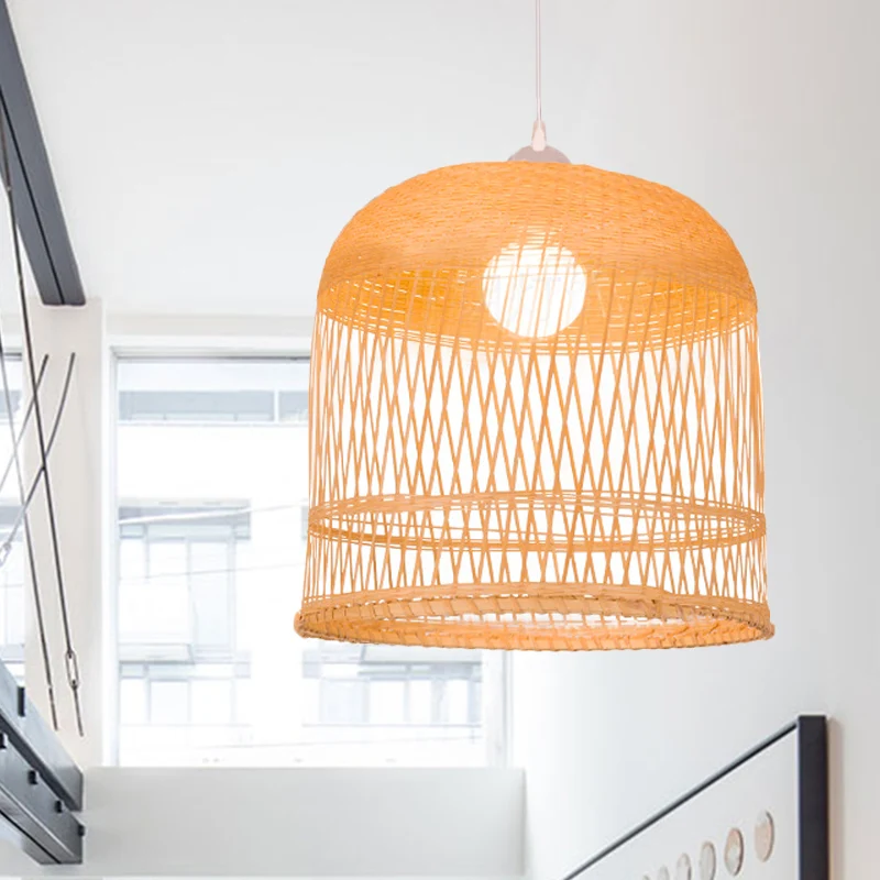 Houten bel hanglamp Retro 1 kop Bamboe plafond hanglamp voor woonkamer Clearhalo