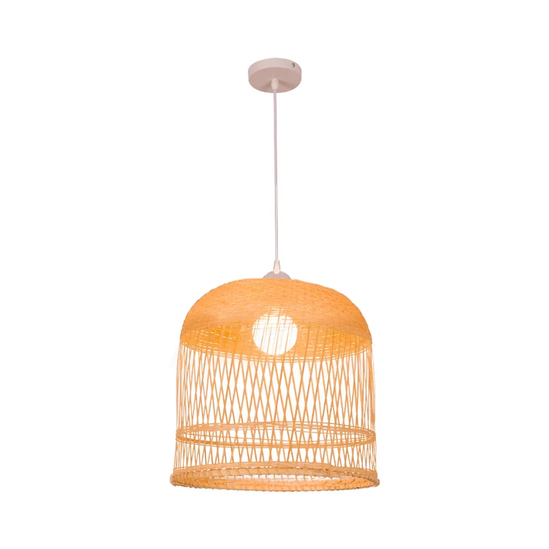 Houten bel hanglamp Retro 1 kop Bamboe plafond hanglamp voor woonkamer Clearhalo