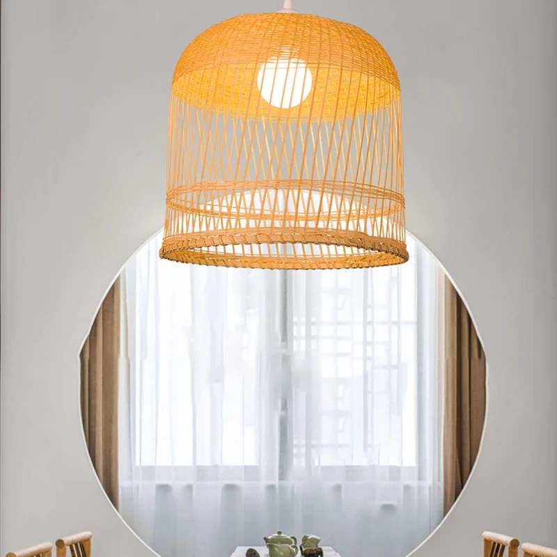 Houten bel hanglamp Retro 1 kop Bamboe plafond hanglamp voor woonkamer Clearhalo