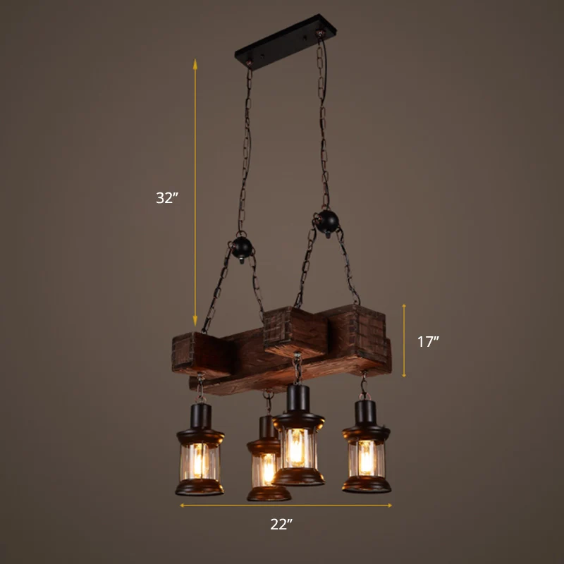 Houten bruine plafondlamp lantaarn 6 lampen Rustieke hangende eilandlamp voor restaurant Clearhalo