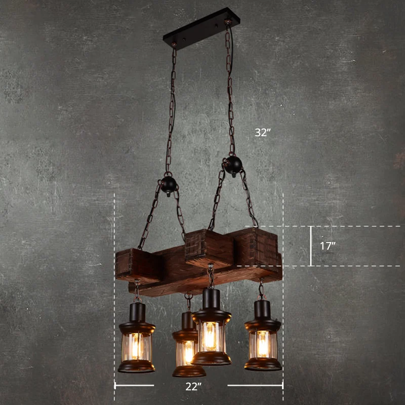Houten bruine plafondlamp lantaarn 6 lampen Rustieke hangende eilandlamp voor restaurant Clearhalo