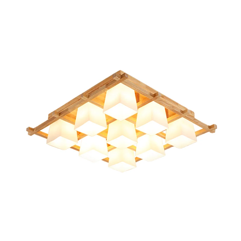 Houten dambordvormige inbouwlamp, studeerkamer, plafondlamp Japanse stijl beige Clearhalo