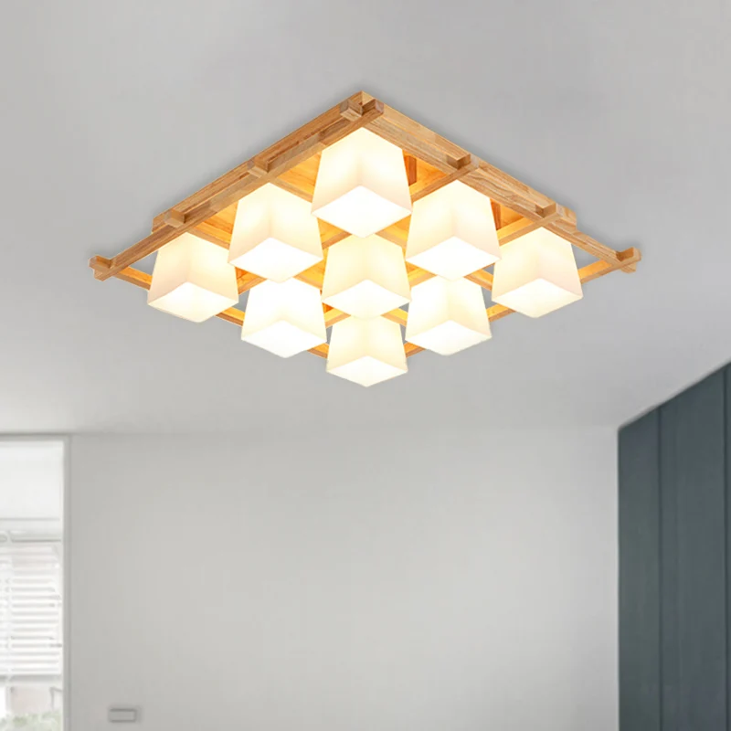 Houten dambordvormige inbouwlamp, studeerkamer, plafondlamp Japanse stijl beige Clearhalo