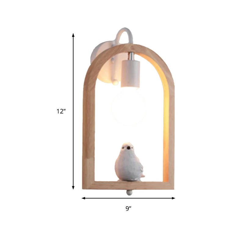 Houten gebogen plankwandlamp met mooie Deco Boutique 1-lichts moderne schanslamp beige Clearhalo