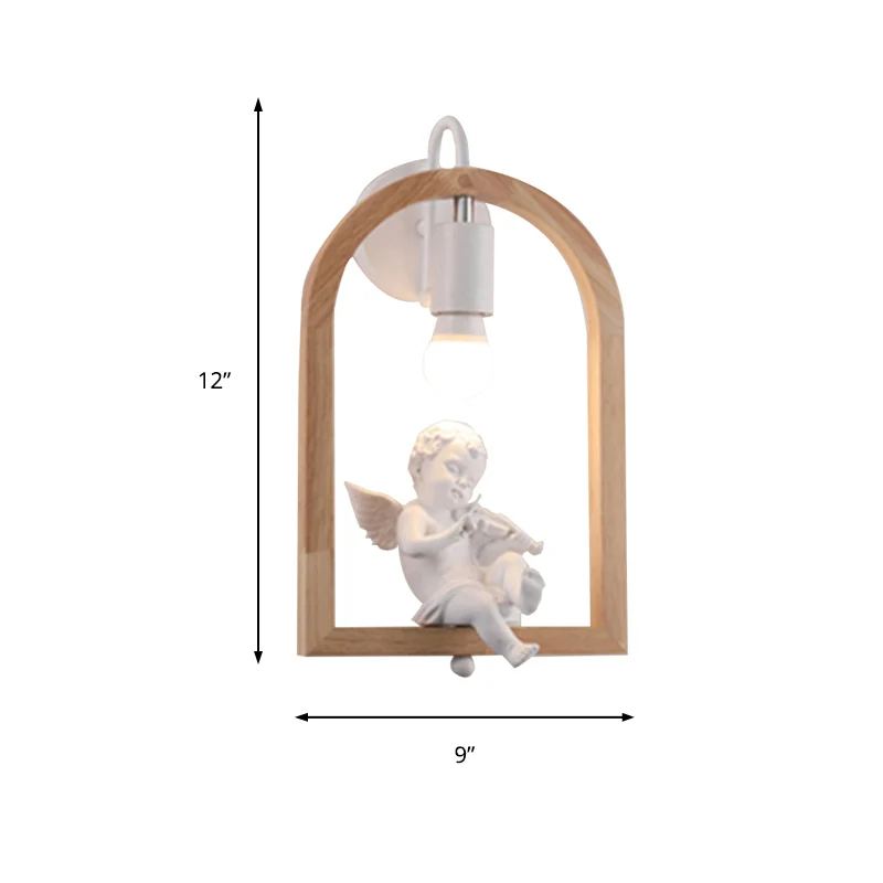 Houten gebogen plankwandlamp met mooie Deco Boutique 1-lichts moderne schanslamp beige Clearhalo