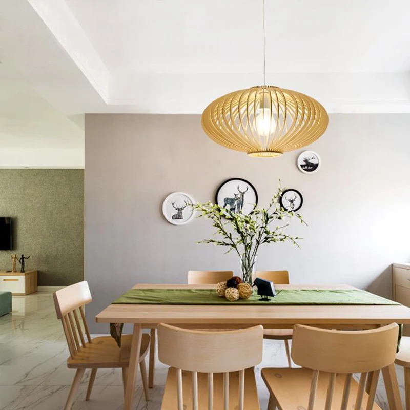 Houten geometrische plafondlamp Moderne enkele hangende hanglamp voor restaurant Clearhalo