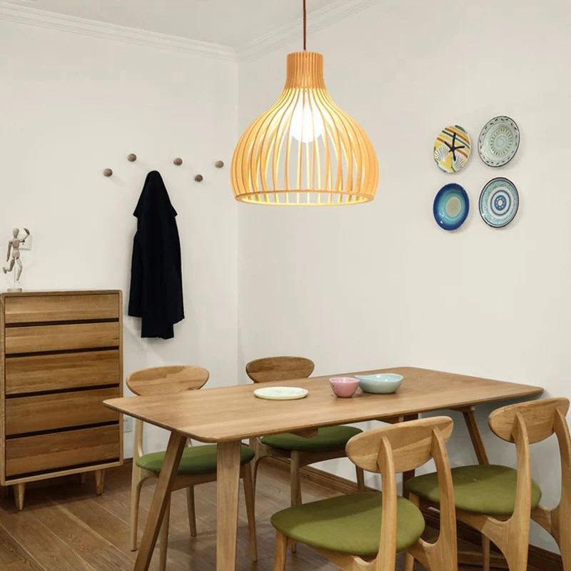 Houten geometrische plafondlamp Moderne enkele hangende hanglamp voor restaurant Clearhalo