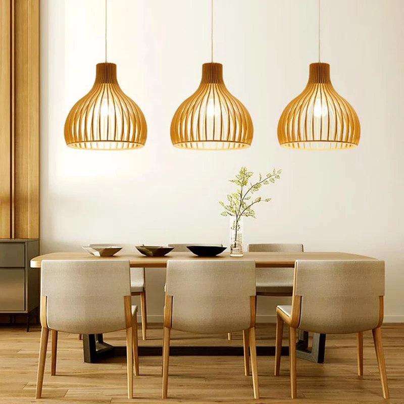 Houten geometrische plafondlamp Moderne enkele hangende hanglamp voor restaurant Clearhalo