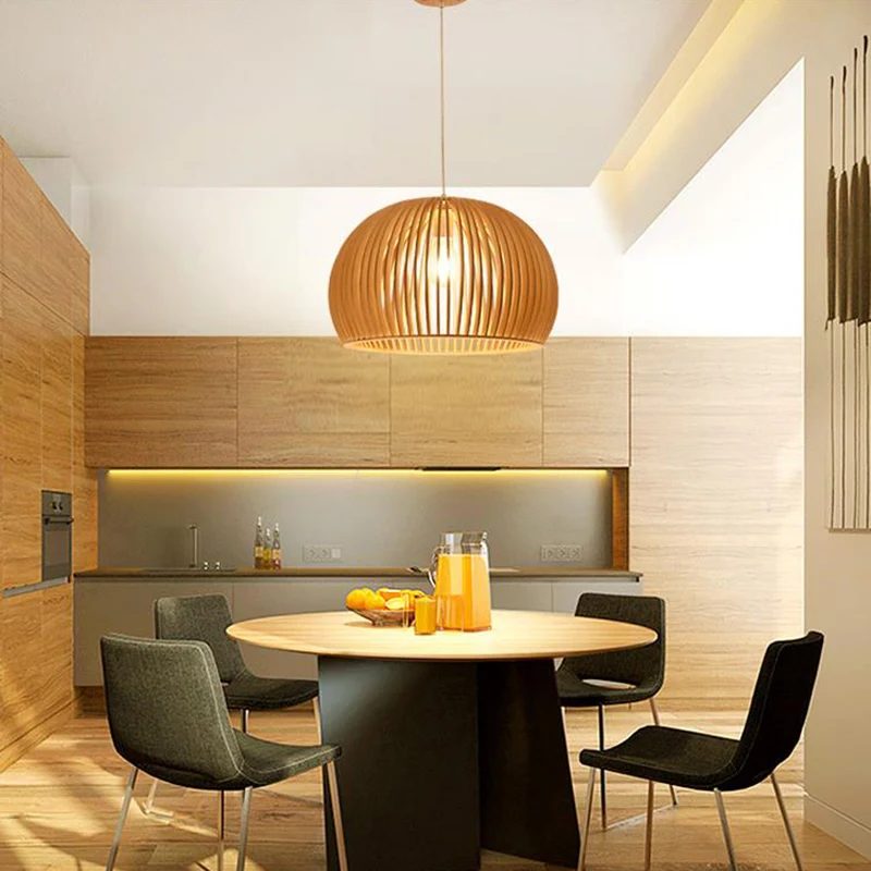 Houten geometrische plafondlamp Moderne enkele hangende hanglamp voor restaurant Clearhalo