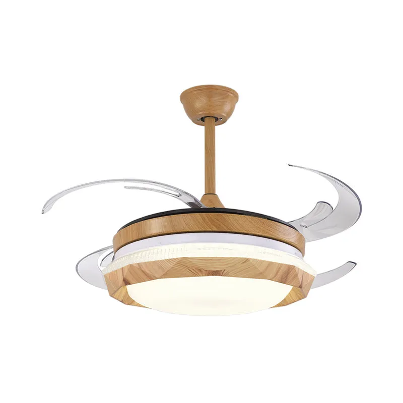 Houten geometrische plafondventilator verlichting moderne slaapkamer 4 bladen LED semi-inbouwlamp beige, 48 inch breed Cle...