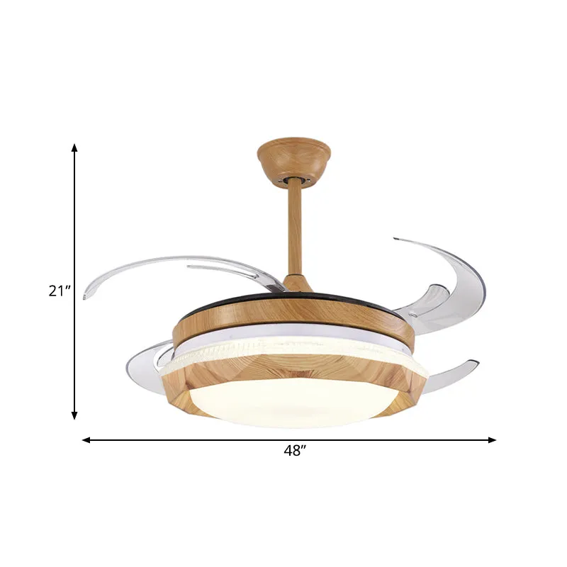 Houten geometrische plafondventilator verlichting moderne slaapkamer 4 bladen LED semi-inbouwlamp beige, 48 inch breed Cle...