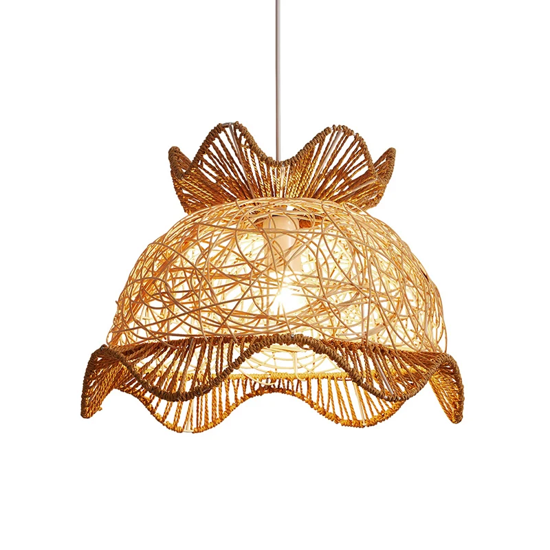 Houten geschulpte plafondlamp Aziatische stijl 1 hoofd Rotan hanglamp voor restaurant Clearhalo