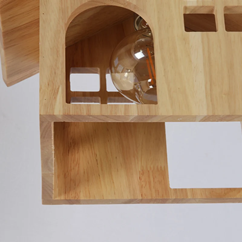 Houten huisvormige hanglamp Moderne 1-lichts hanglamp van natuurlijk hout met verstelbaar snoer voor eetkamer Clearhalo