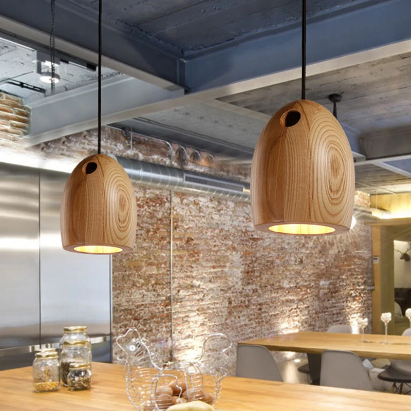 Houten koepel kleine hanglamp Nordic 1-lichts beige plafondhanglamp voor eetkamer Clearhalo