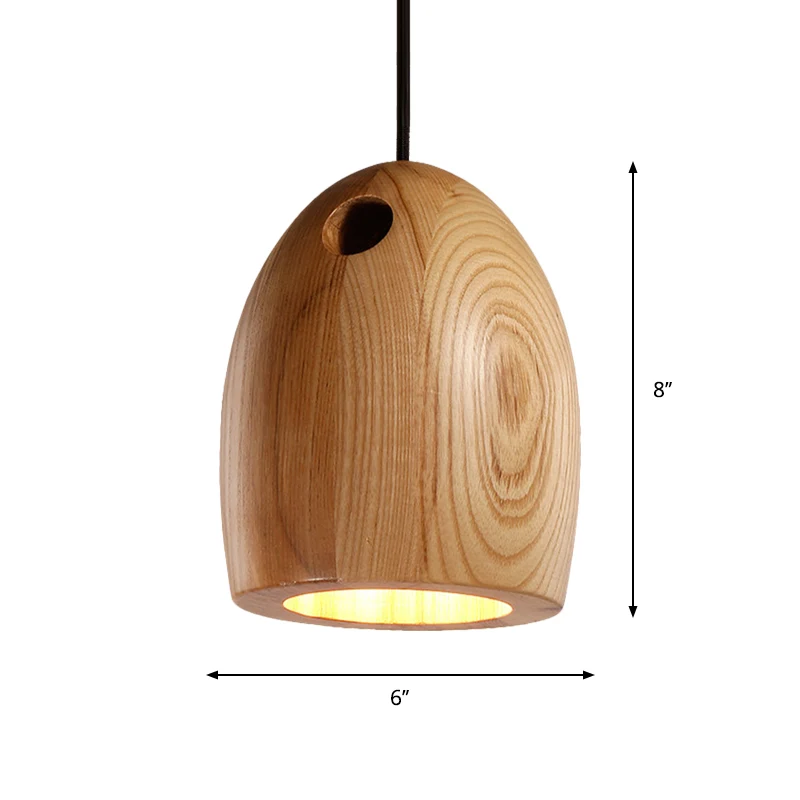 Houten koepel kleine hanglamp Nordic 1-lichts beige plafondhanglamp voor eetkamer Clearhalo