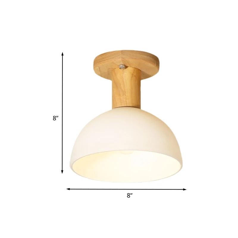 Houten koepel semi-inbouwlamp Eenvoudig 1 lamp Wit glazen plafondlamparmatuur voor gang Clearhalo