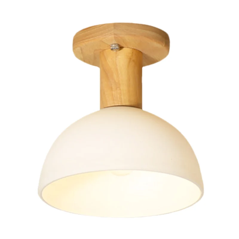 Houten koepel semi-inbouwlamp Eenvoudig 1 lamp Wit glazen plafondlamparmatuur voor gang Clearhalo