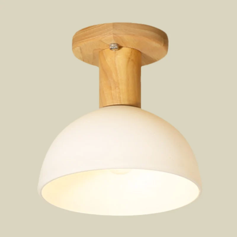 Houten koepel semi-inbouwlamp Eenvoudig 1 lamp Wit glazen plafondlamparmatuur voor gang Clearhalo