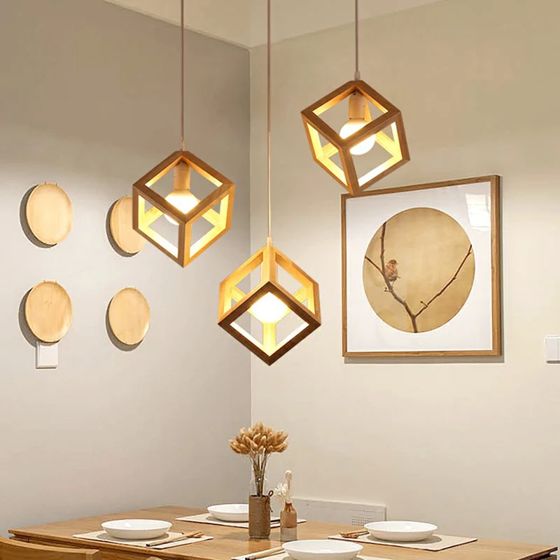Houten Kubus Cluster Hanglamp Eigentijds 3-koppig hanglicht voor eetkamer Clearhalo