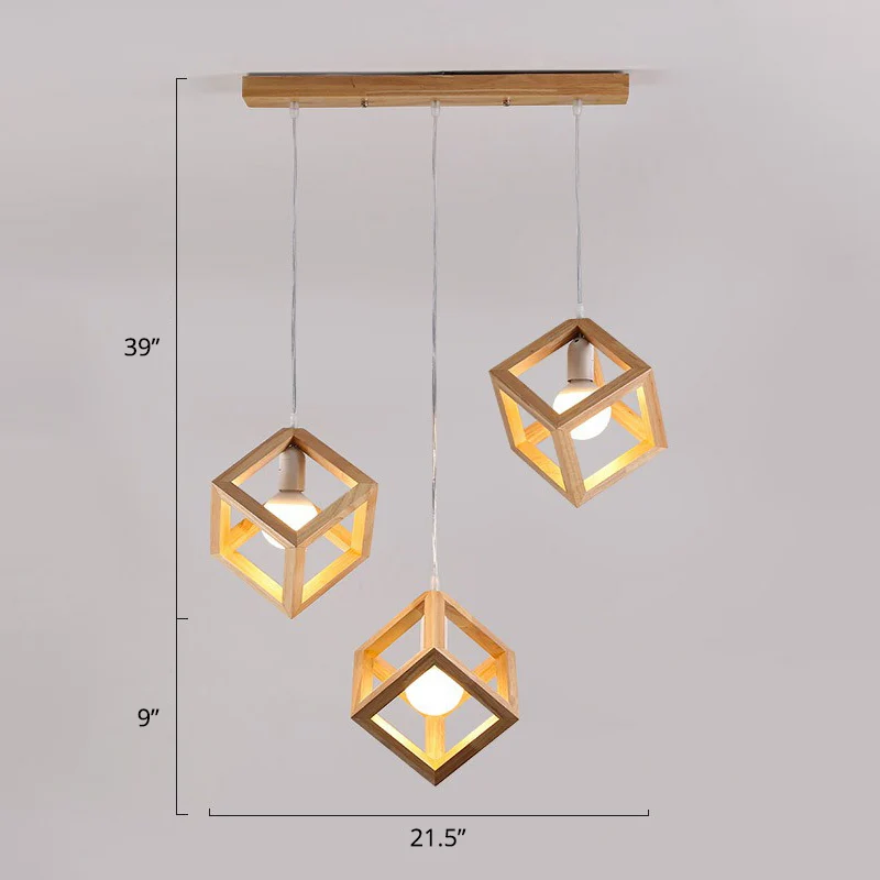 Houten Kubus Cluster Hanglamp Eigentijds 3-koppig hanglicht voor eetkamer Clearhalo