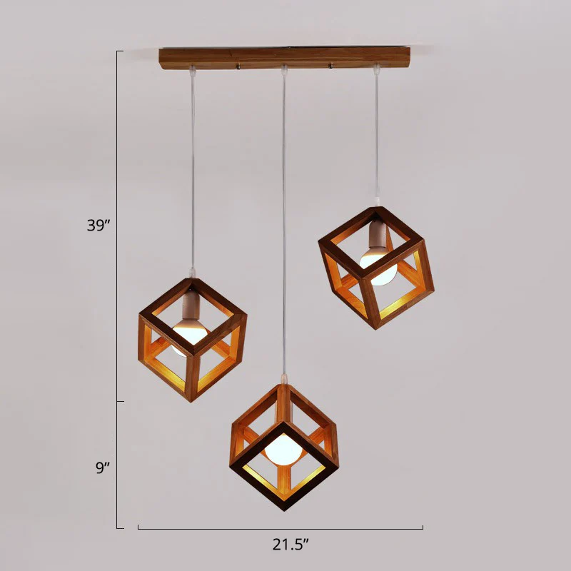 Houten Kubus Cluster Hanglamp Eigentijds 3-koppig hanglicht voor eetkamer Clearhalo