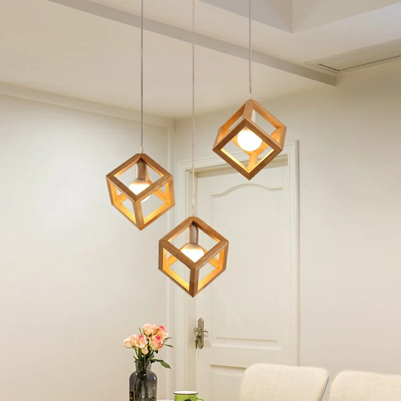 Houten Kubus Cluster Hanglamp Eigentijds 3-koppig hanglicht voor eetkamer Clearhalo