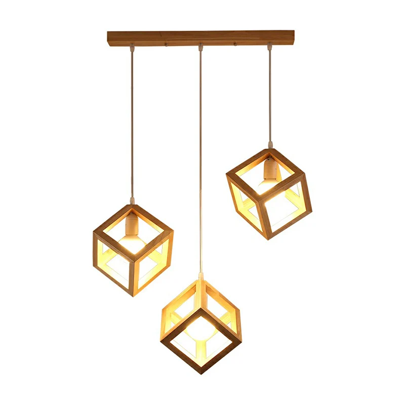 Houten Kubus Cluster Hanglamp Eigentijds 3-koppig hanglicht voor eetkamer Clearhalo