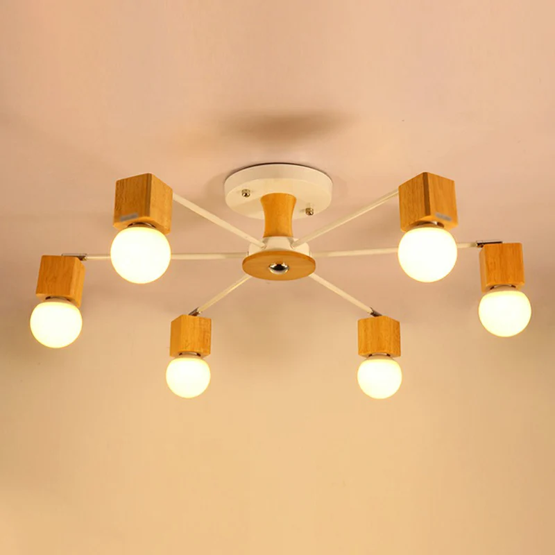 Houten kubus semi-gemonteerde verlichting Scandinavisch wit en beige plafondinbouwlamp met open lampontwerp Clearhalo