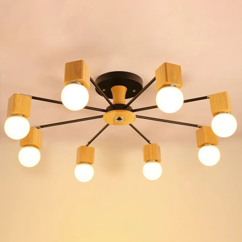 Houten kubus semi-gemonteerde verlichting Scandinavisch wit en beige plafondinbouwlamp met open lampontwerp Clearhalo