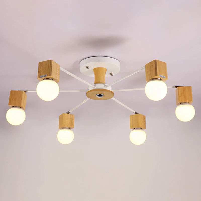 Houten kubus semi-gemonteerde verlichting Scandinavisch wit en beige plafondinbouwlamp met open lampontwerp Clearhalo