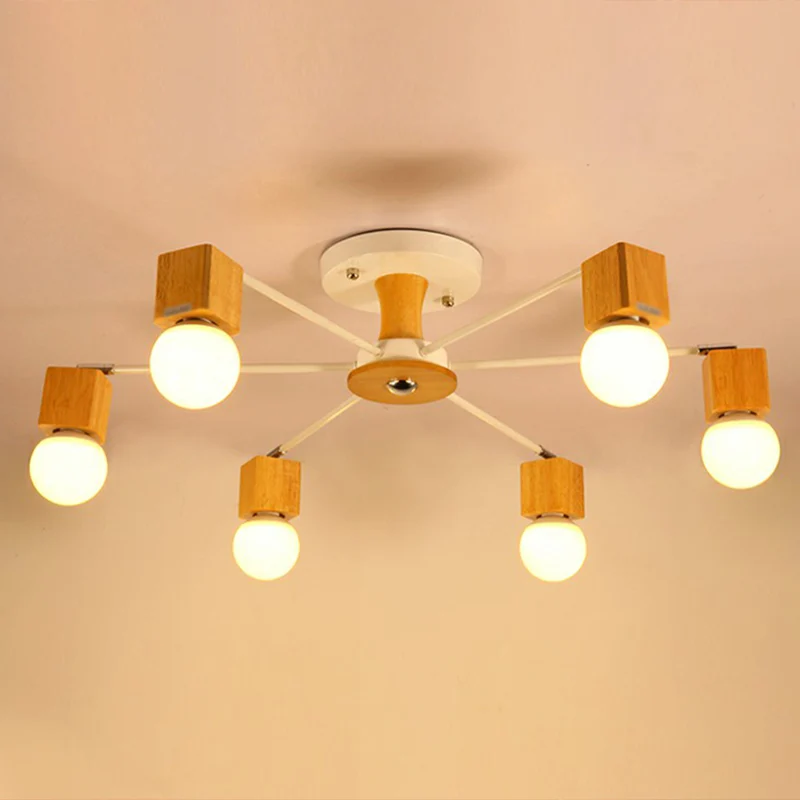 Houten kubus semi-gemonteerde verlichting Scandinavisch wit en beige plafondinbouwlamp met open lampontwerp Clearhalo