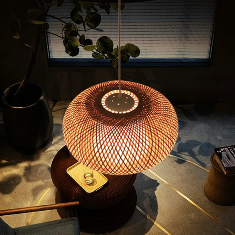Houten lantaarn hanglamp Chinees 1 lamp bamboe hanglamp voor theesalon Clearhalo