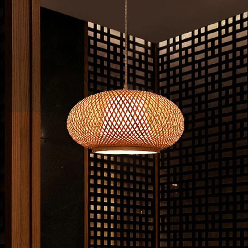 Houten lantaarn hanglamp Chinees 1 lamp bamboe hanglamp voor theesalon Clearhalo