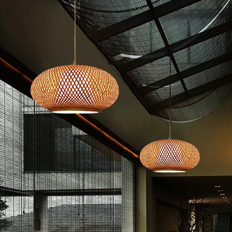Houten lantaarn hanglamp Chinees 1 lamp bamboe hanglamp voor theesalon Clearhalo