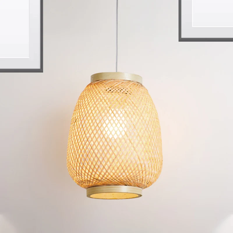 Houten Lantaarn Hanglamp Traditioneel Bamboe 1 Lamp Hanglampset voor Theehuis Clearhalo