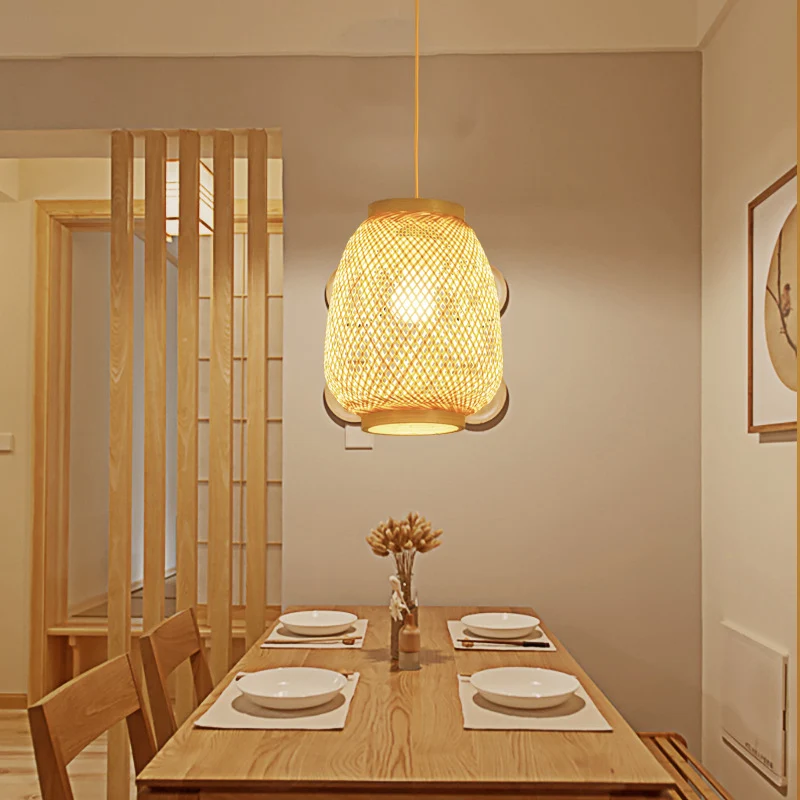Houten Lantaarn Hanglamp Traditioneel Bamboe 1 Lamp Hanglampset voor Theehuis Clearhalo