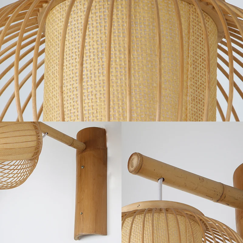 Houten Pompoen Wandlamp Hedendaags Bamboe 1 Lamp Schans Lichtarmatuur met Binnencilinder Perkament Schaduw Clearhalo
