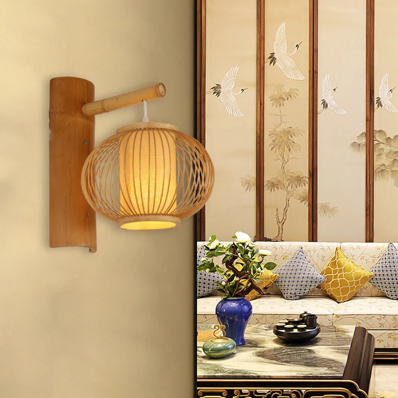 Houten Pompoen Wandlamp Hedendaags Bamboe 1 Lamp Schans Lichtarmatuur met Binnencilinder Perkament Schaduw Clearhalo