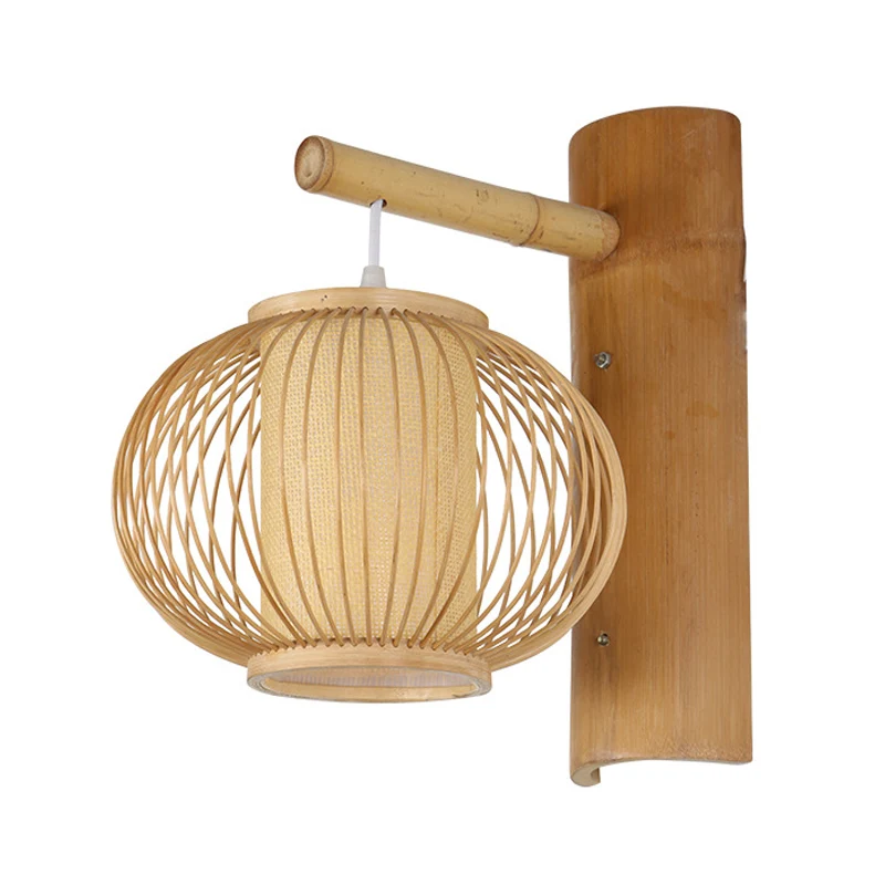 Houten Pompoen Wandlamp Hedendaags Bamboe 1 Lamp Schans Lichtarmatuur met Binnencilinder Perkament Schaduw Clearhalo