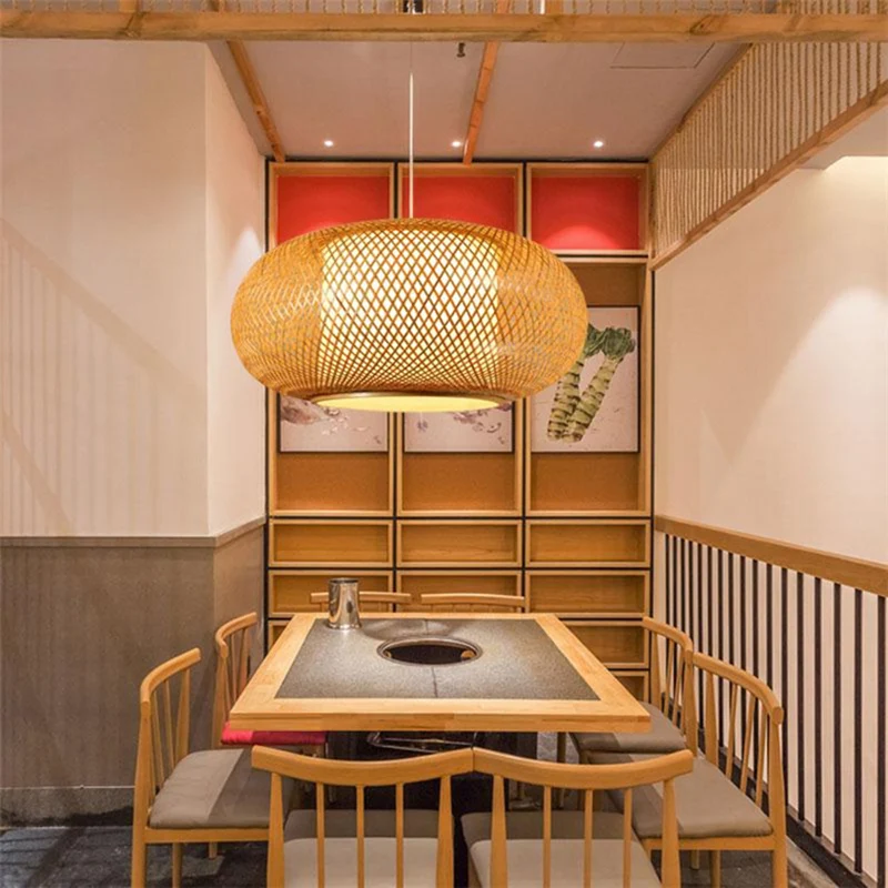 Houten pompoen-schaduwplafondlamp Aziatische stijl, 1 lamp, bamboe hanglamp Clearhalo