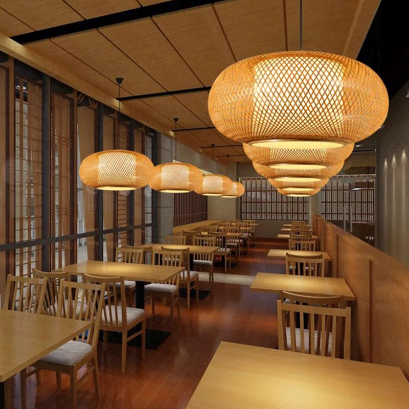 Houten pompoen-schaduwplafondlamp Aziatische stijl, 1 lamp, bamboe hanglamp Clearhalo