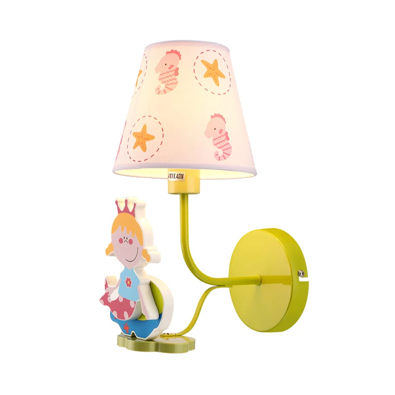 Houten prinses wandlamp met zeepaardje meisjes slaapkamer 1 hoofd cartoon wandkandelaar Clearhalo