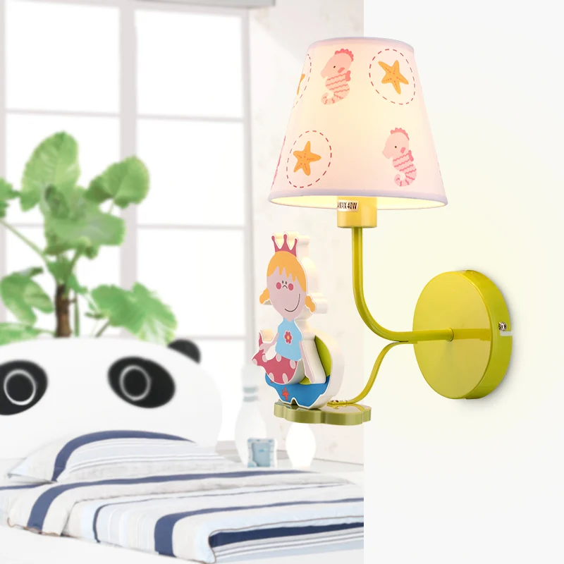 Houten prinses wandlamp met zeepaardje meisjes slaapkamer 1 hoofd cartoon wandkandelaar Clearhalo